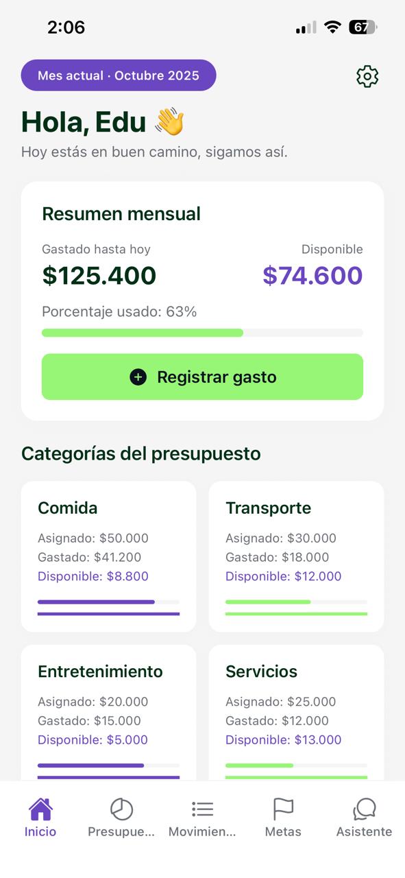 Pantalla de inicio de Finanzalia