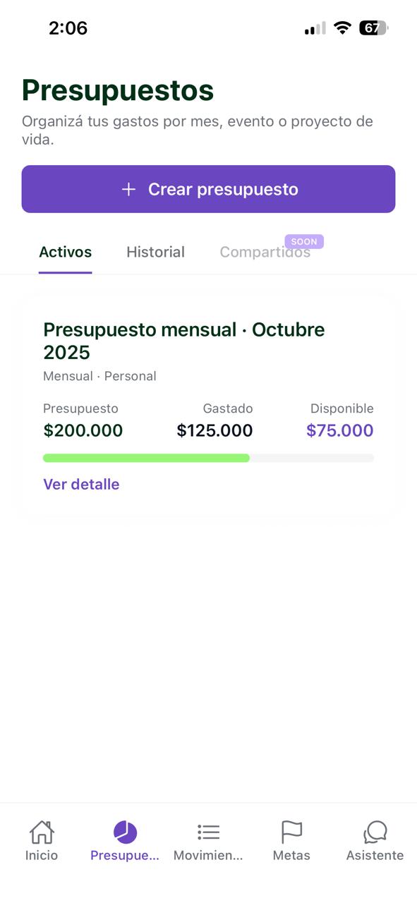 Pantalla de presupuestos de Finanzalia